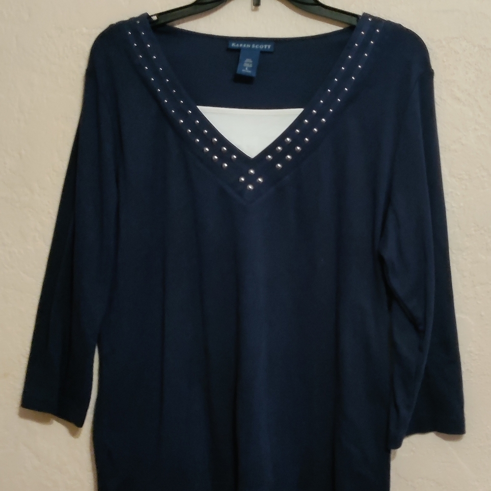 Karen Scott layered look 3/4 sleeve L blouse top